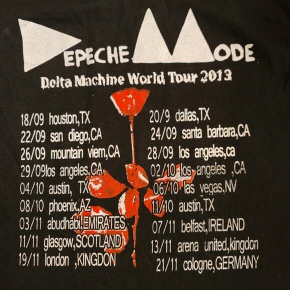 Depeche Mode Delta Machine World Tour 2013 Concert Men's T Shirt Tee Small NEW - Picture 4 of 8